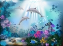 Подводный мир с дельфинами и растениями